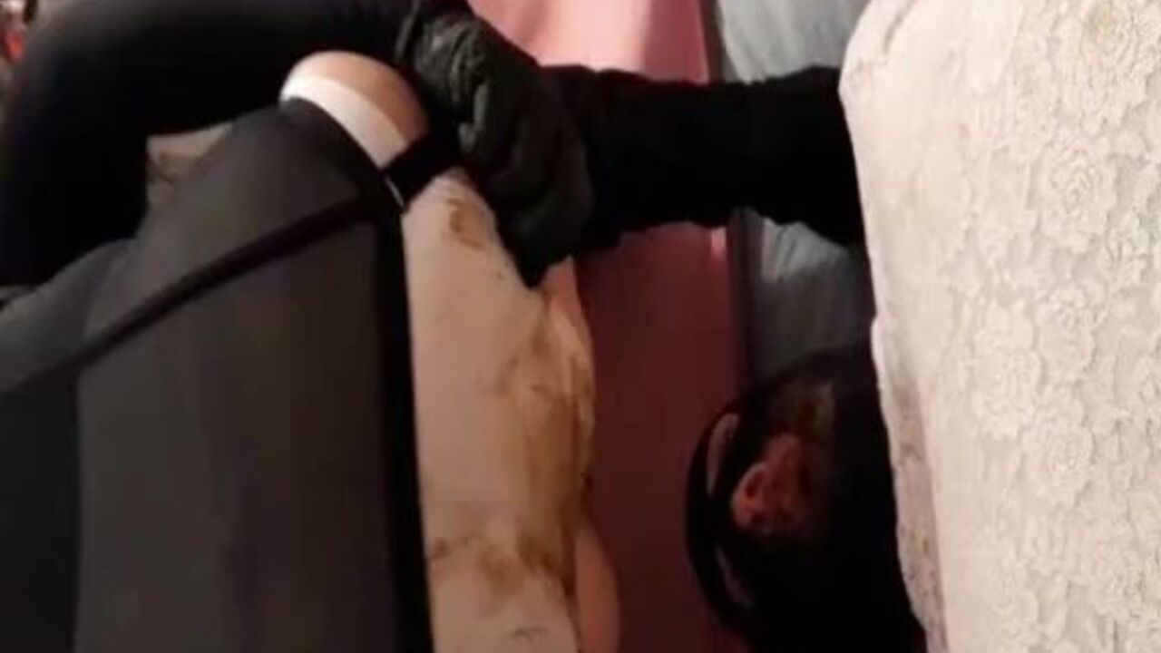 Watch masked slave get a scat dinner and a mouthful of shitting