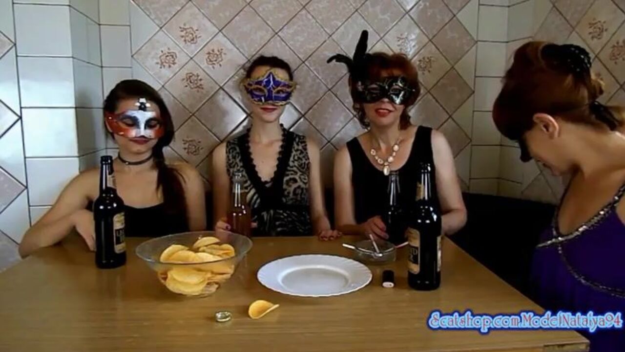 Naughty Natalya94 gets her breakfast interrupted by four kinky girls
