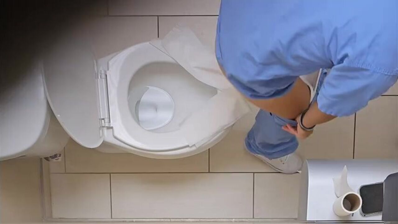 Naughty nurse gets a long dicking in her own pee stream