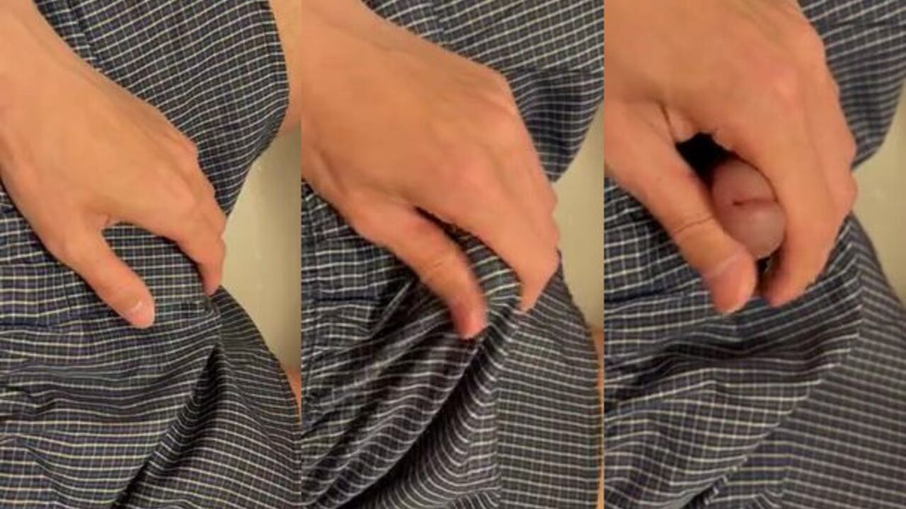 Watch this small-breasted Asian guy stroke his own small dick like a pro