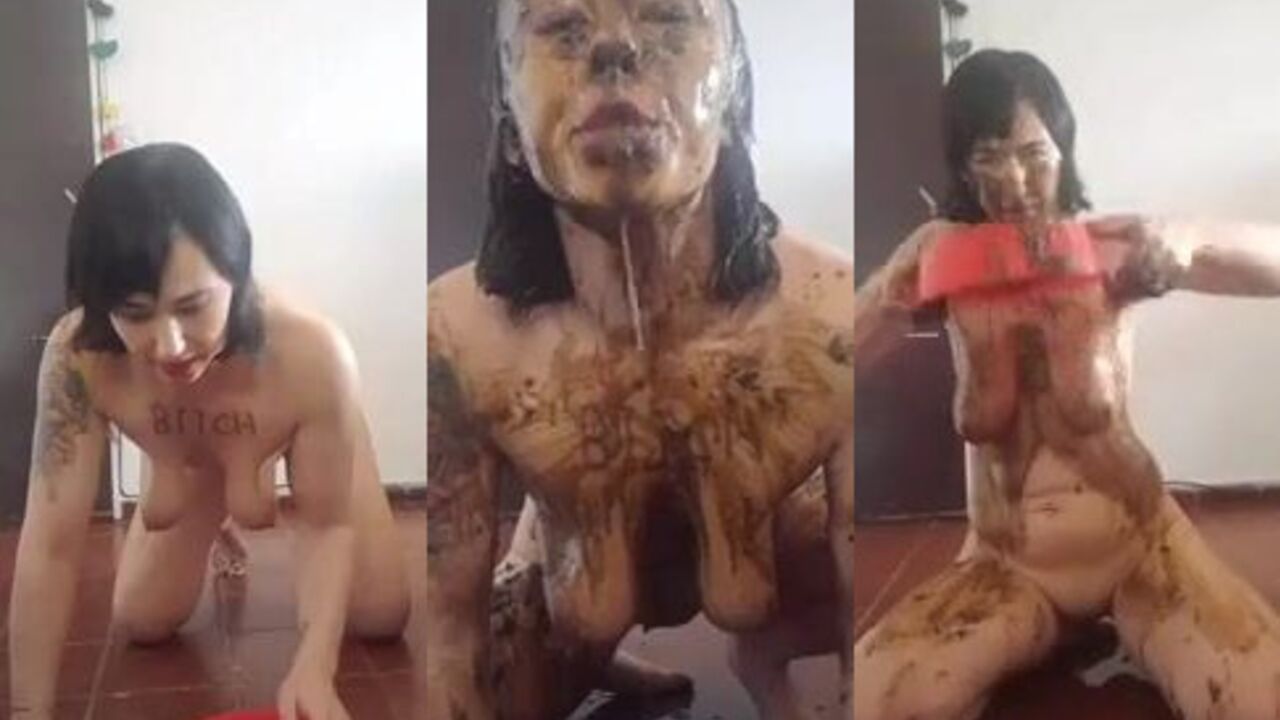Watch this filthy slut devour her own excrement like a true whore