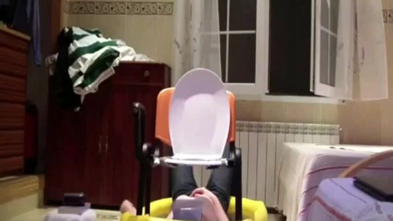 Watch these Spanish sluts pee on their slave's scat in this scat porn video