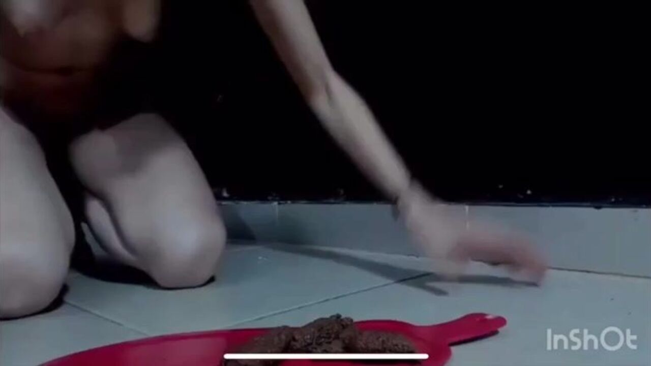 Watch this filthy slut devour her own scat on the floor