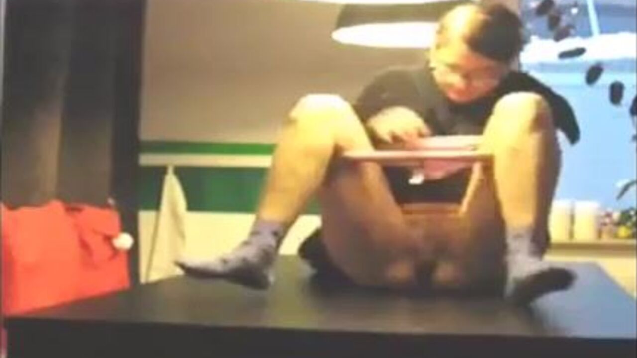 Nerdy girl spreads legs and shits on table for hardcore pussy pounding