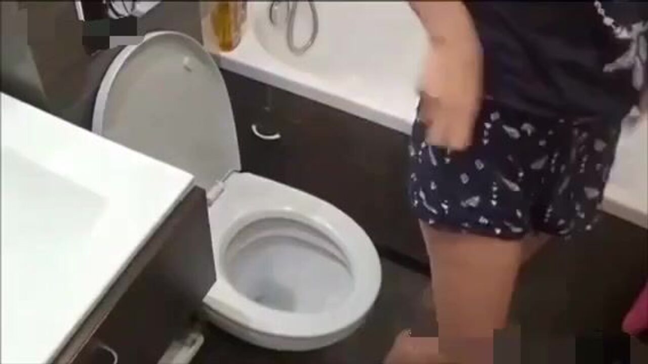 Watch this filthy slut scat and get drenched in her own pee