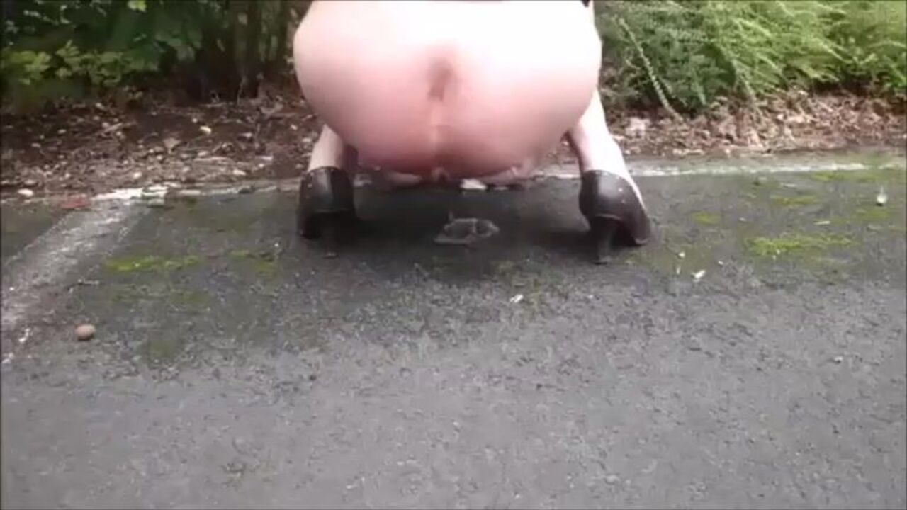 Watch this kinky older woman pee and scat on the road