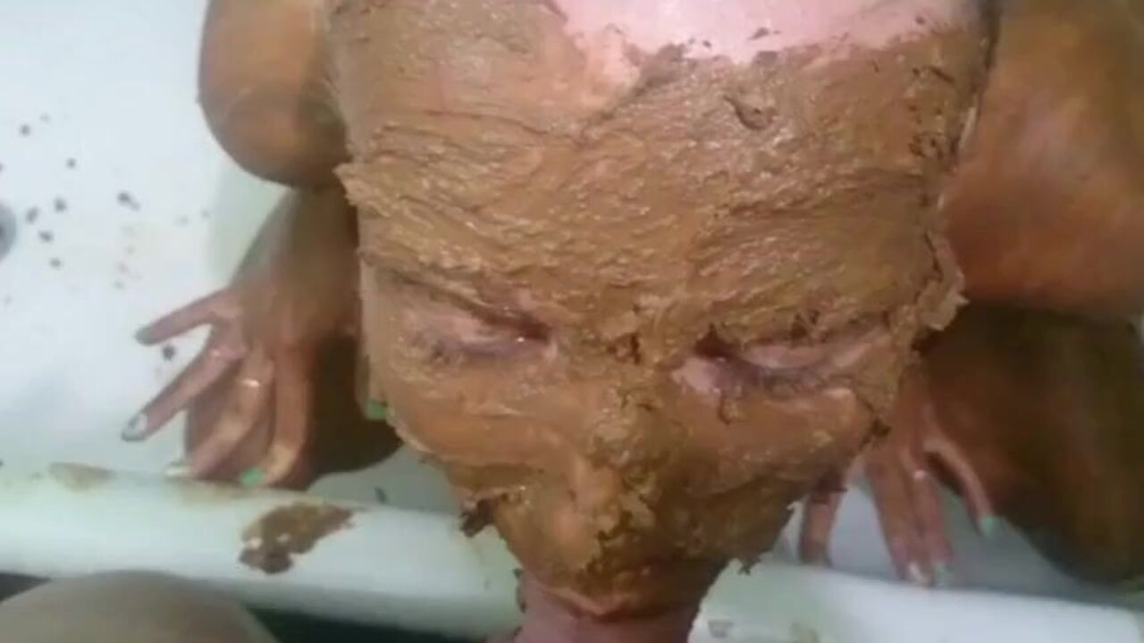 Watch this filthy slut get completely covered in filthy scat and drenched in warm, sticky goo