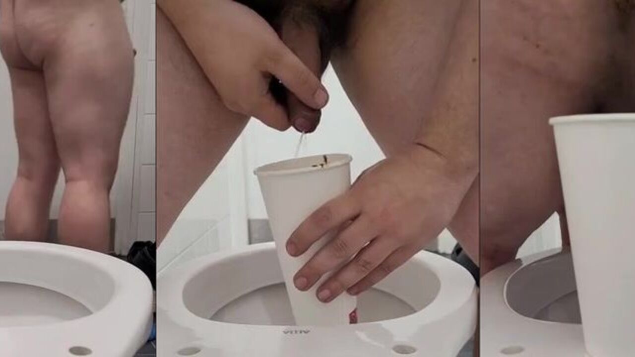 Watch this filthy piggy take a leak and pee in a cup