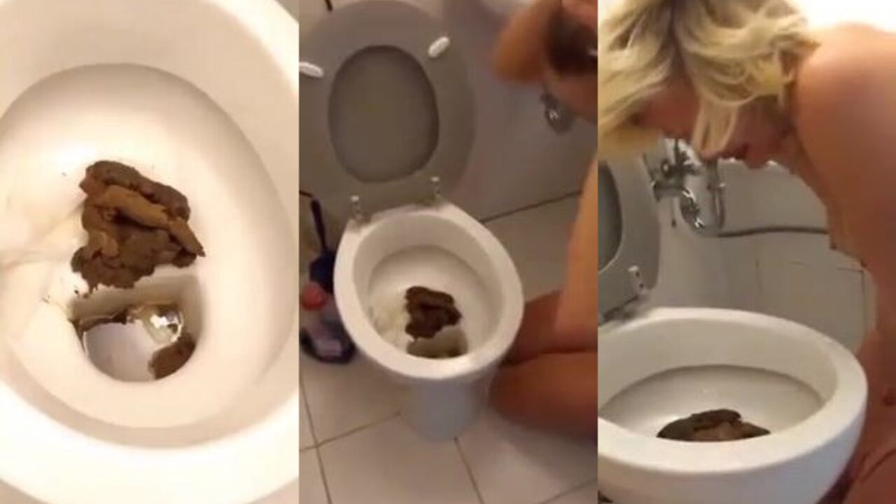 Watch this filthy slut getting her scat stuffed and eating it out