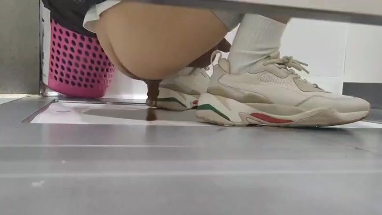 Voyeur men get to watch as they squat and pee in the toilet