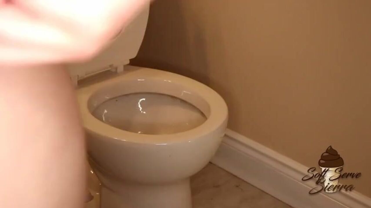 Hot girl almost pisses her panties while getting a scat load in the toilet