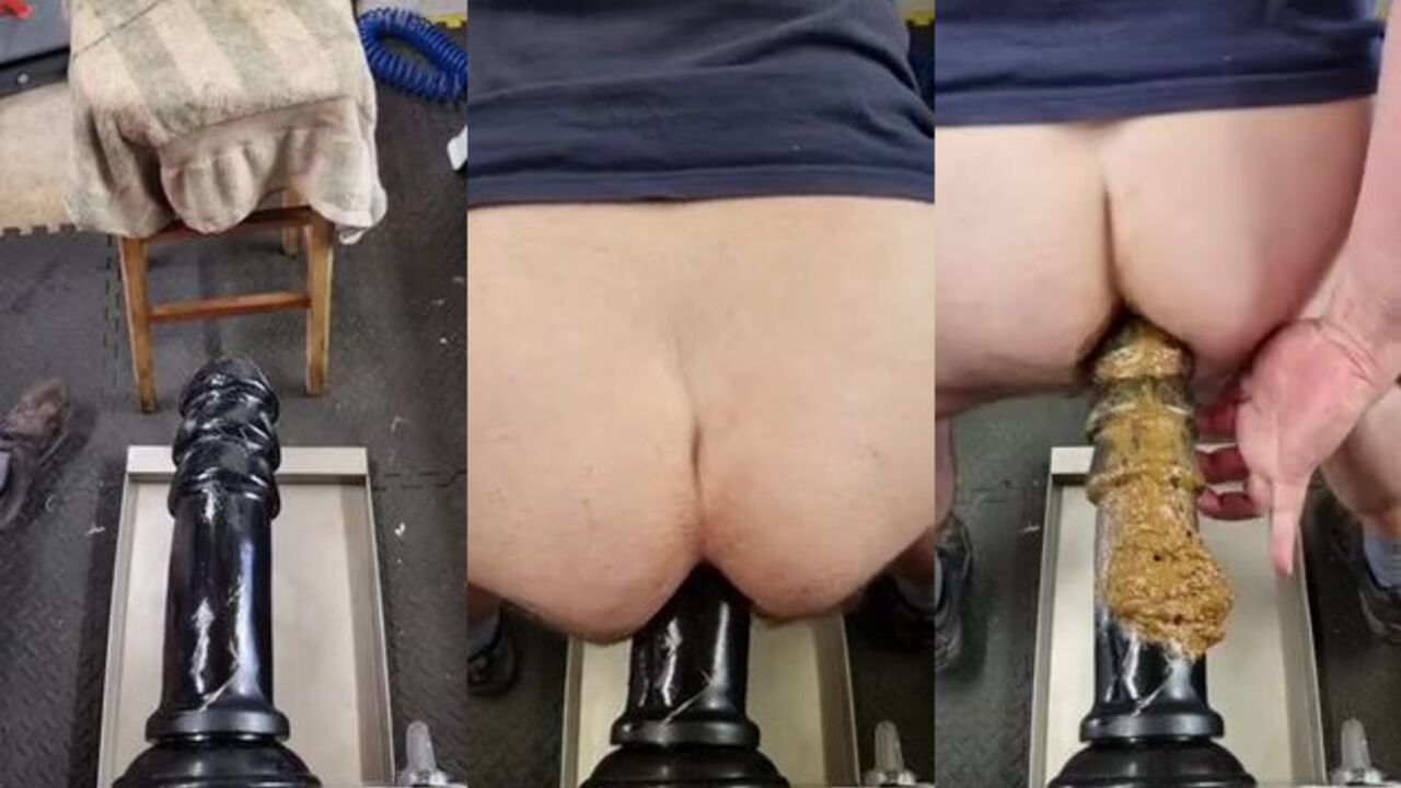 Watch this hot dude scissor his ass with a shitty dildo while getting a wild ride