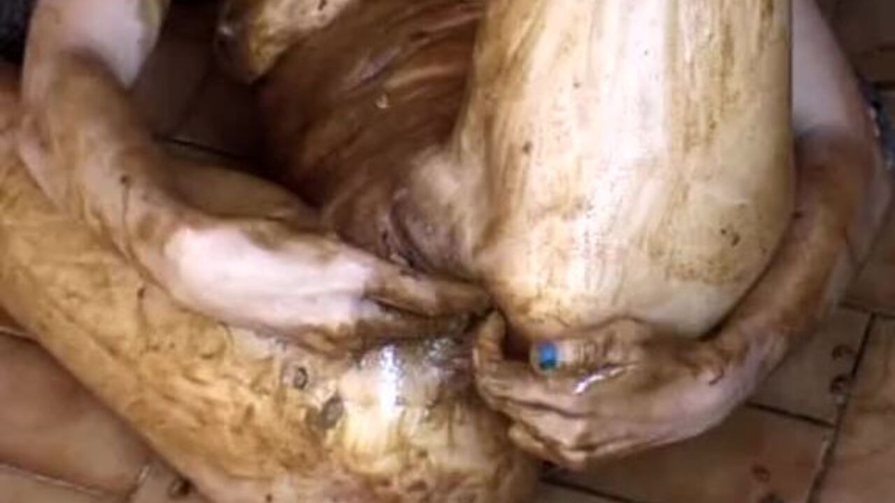 Watch this slutty porno as she shits from her pussy and defecates in a turd-filled mess