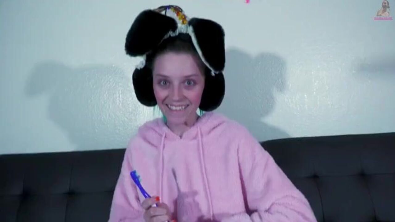 Maria Anjel, the stupid slut, gets her filthy mouth filled with trash & filthy spit