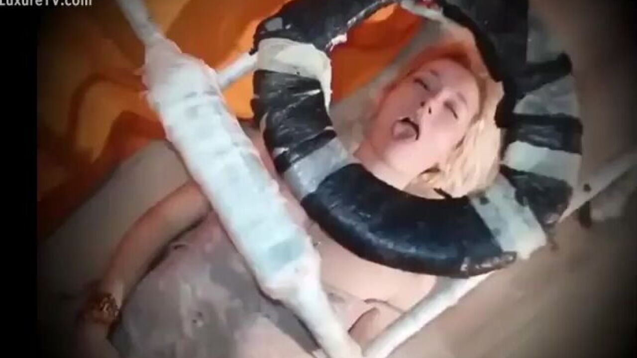 Kinky blonde slave takes a piss and sucks on her man's cock while getting pounded