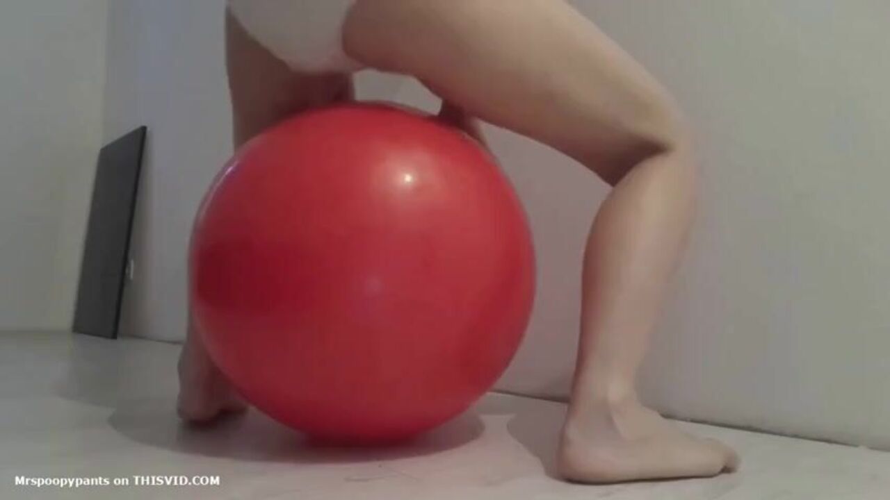 Amateur slut plays with dirty dildo on exercise ball in solo scat porn video