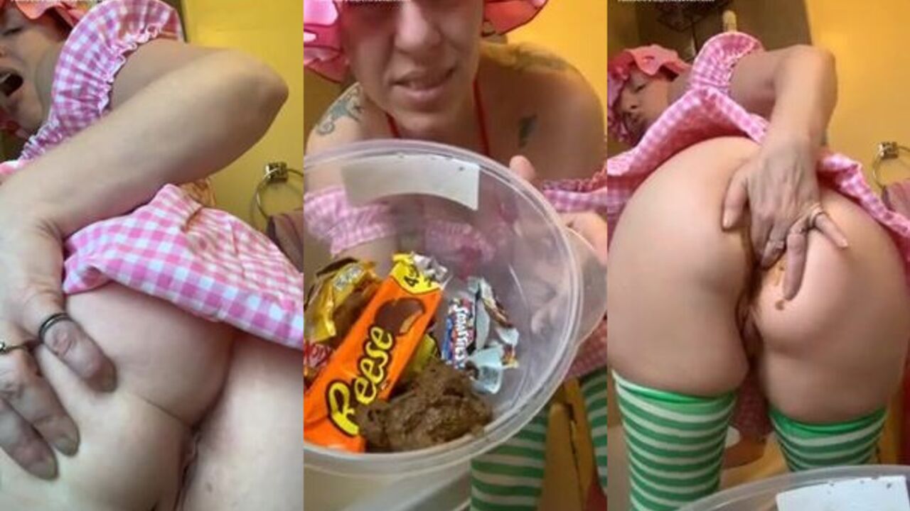 PAWG devours tons of chocolate in her scat and gets a messy surprise