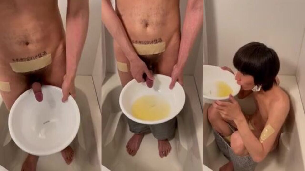 Watch this Asian dude piss & drink like a pro