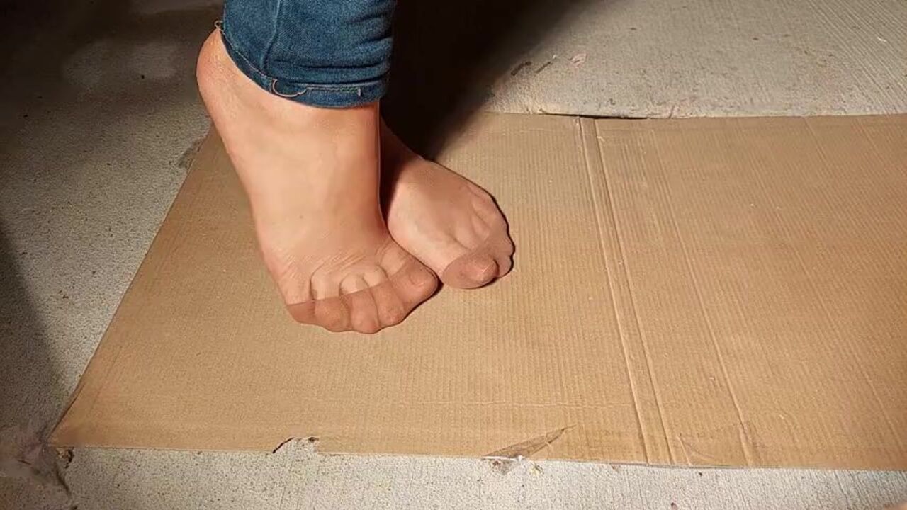 Messy scat-diving and foot-slamming action with a naughty pantyhose-clad girl