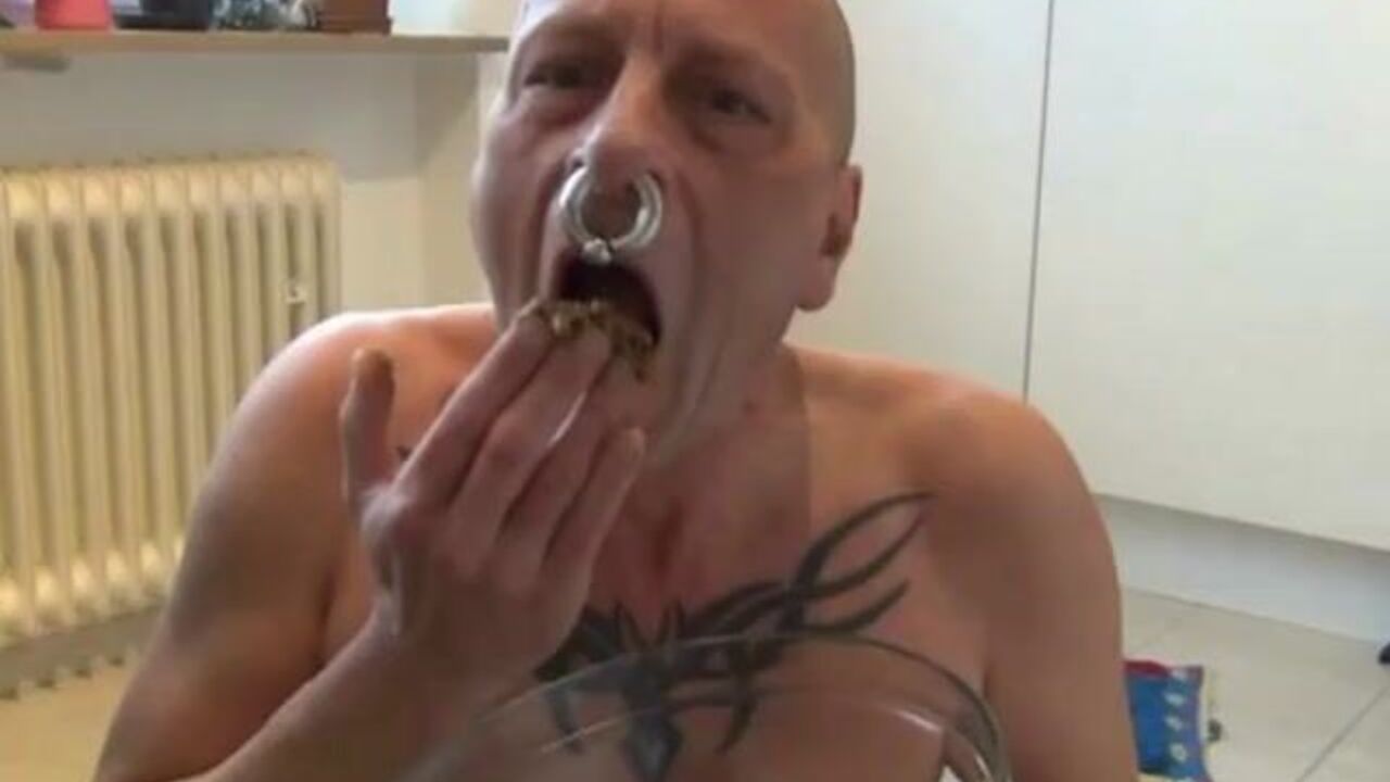 Watch this submissive slut humiliate herself and eat her own scat like a pro