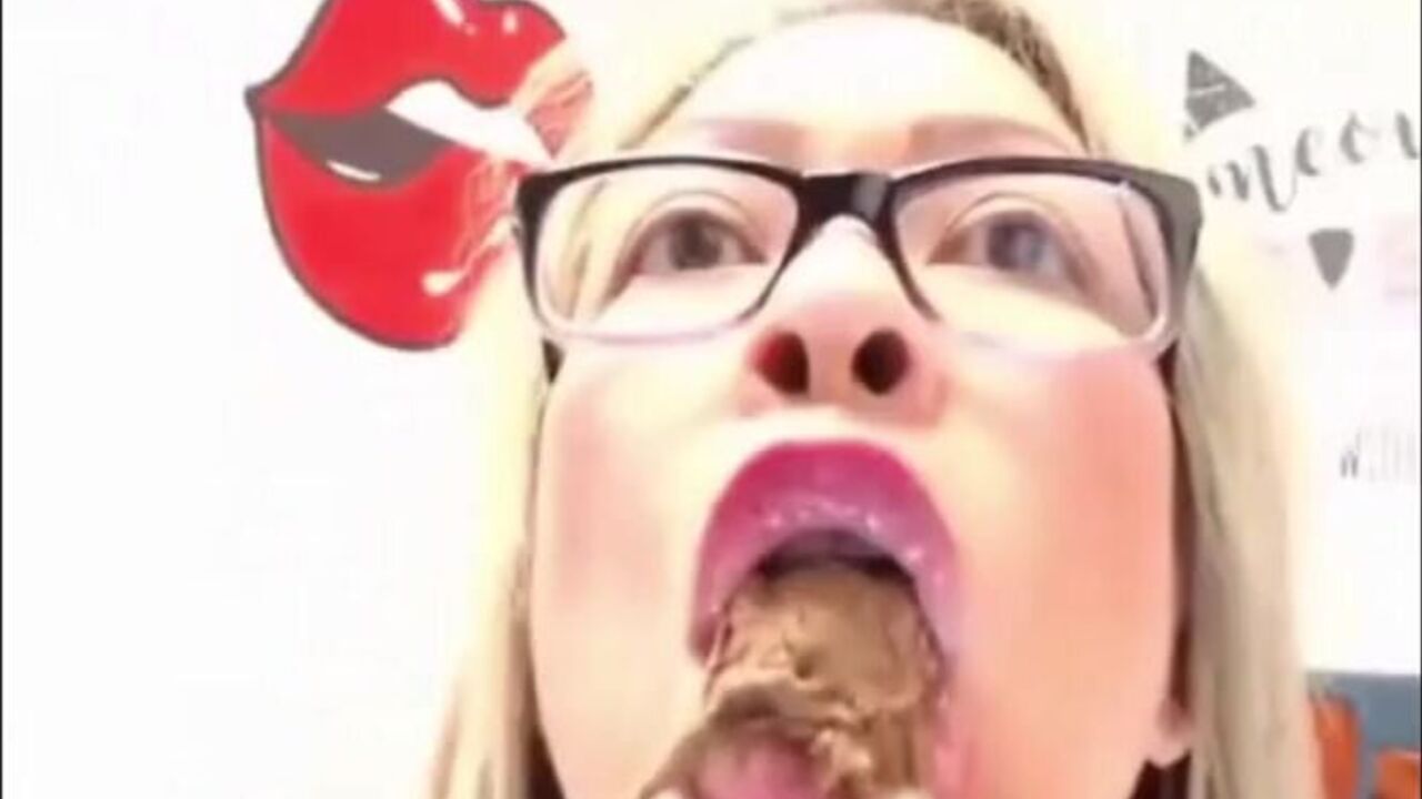 Watch this kinky MILF humiliate her geek by eating his scat in glasses