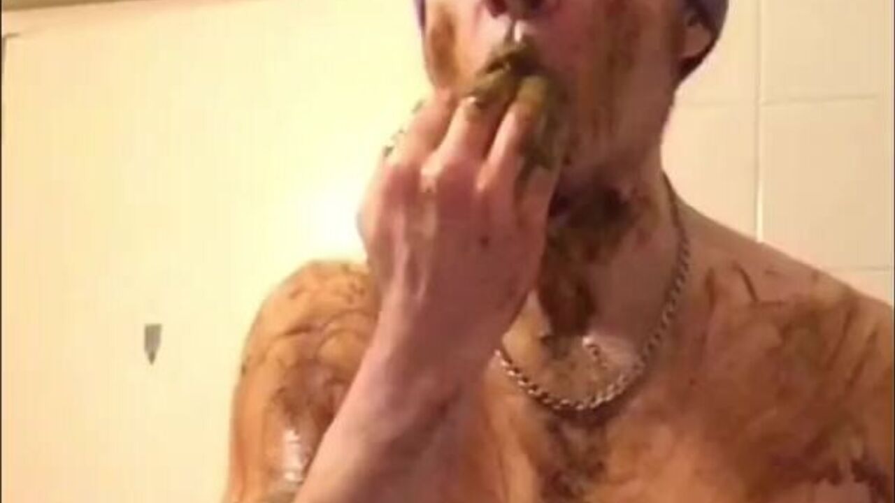 Watch this scat-loving primate get a taste of cum while taking it from behind