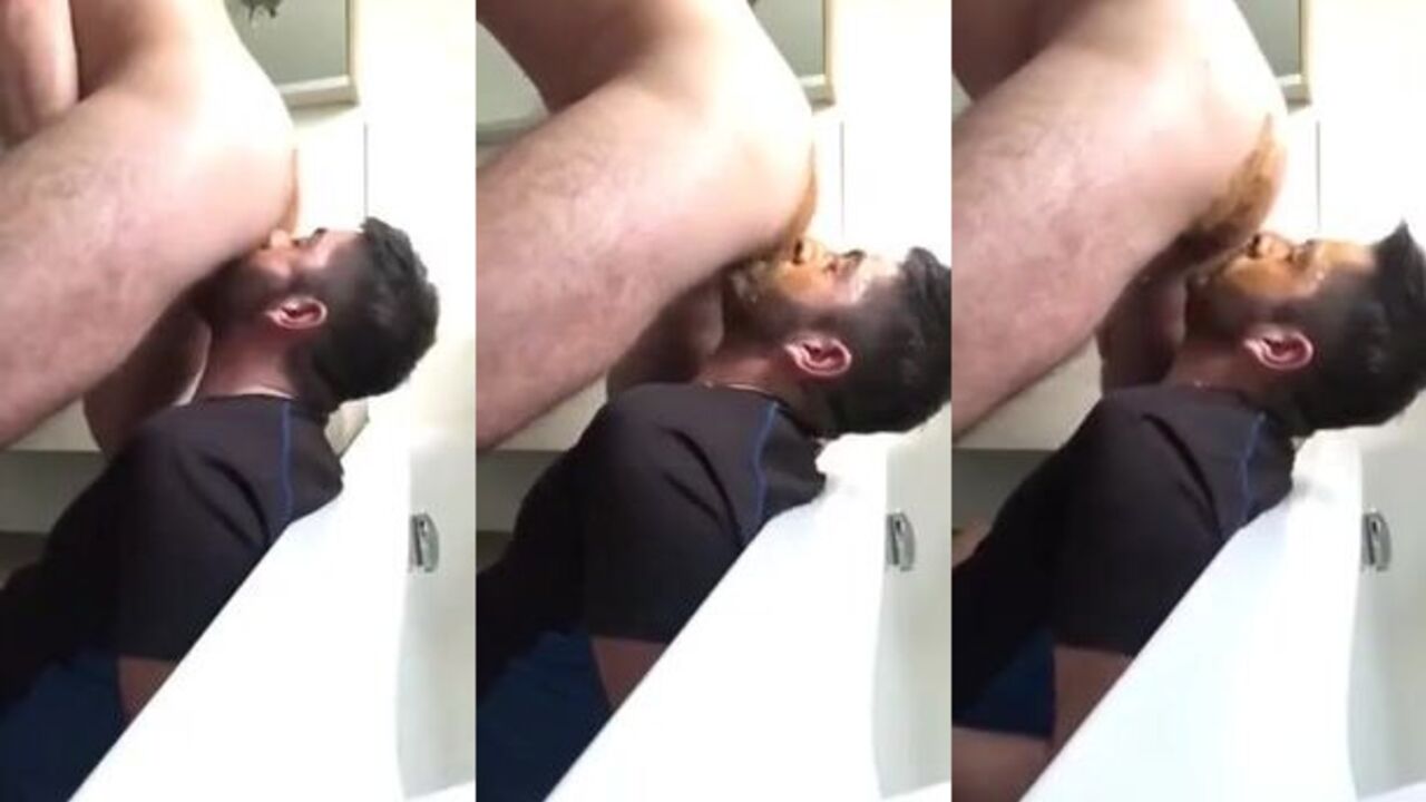 Watch this kinky dude get a messy facial after he poops in his own scat