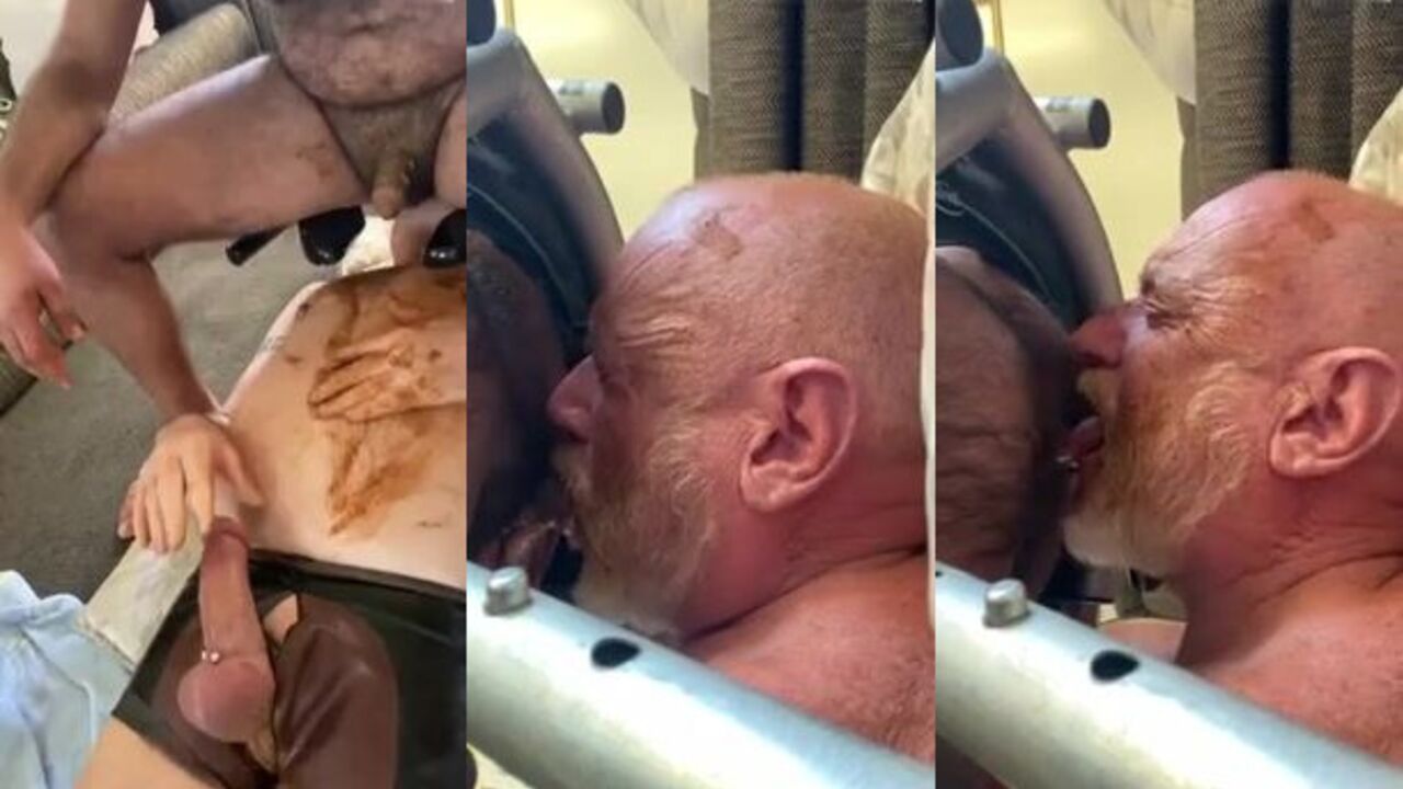 Pig-headed grampa eats his own scat like a pig