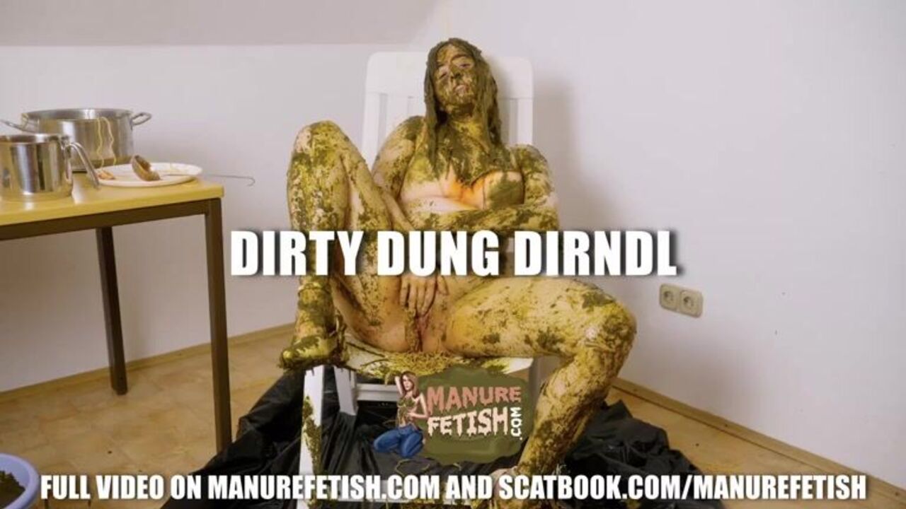 Watch this filthy Dung Dirndl scat in cowshit while masturbating to scat porn