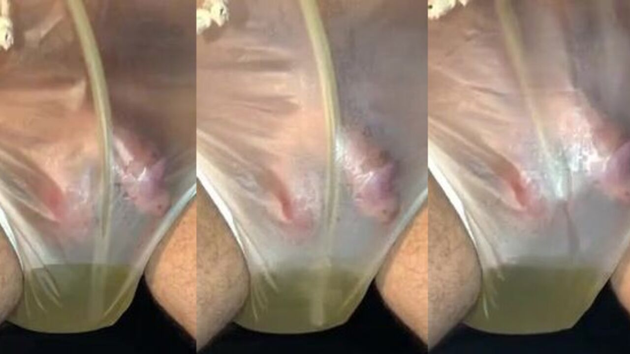 Get ready for a wild plastic-clad pissing session with Bong!