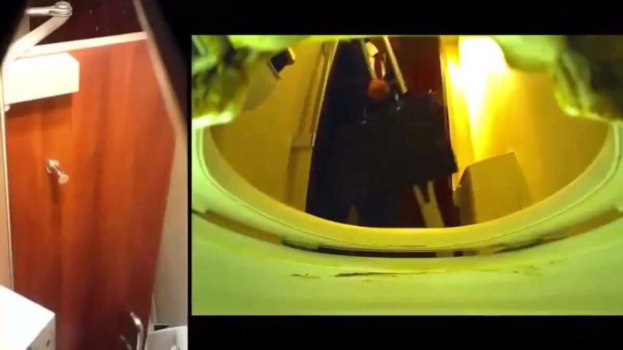 Watch this voyeuristic guy get off on scat porn while peeping on his toilet
