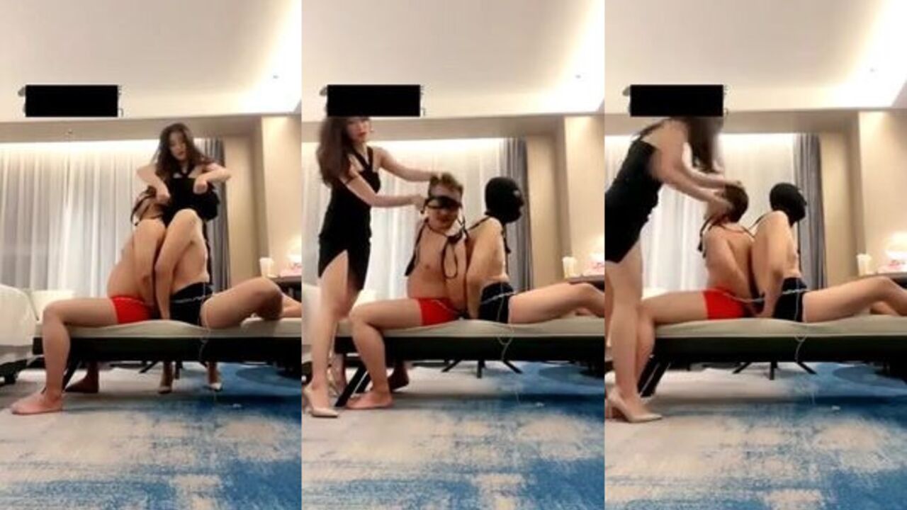 Electro therapy for two slaves: Chinese Queen dominates and humiliates her sub