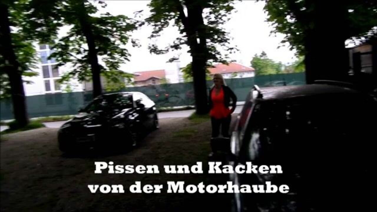 Kinky scat slave gets drenched in pee while being pounded on car hood