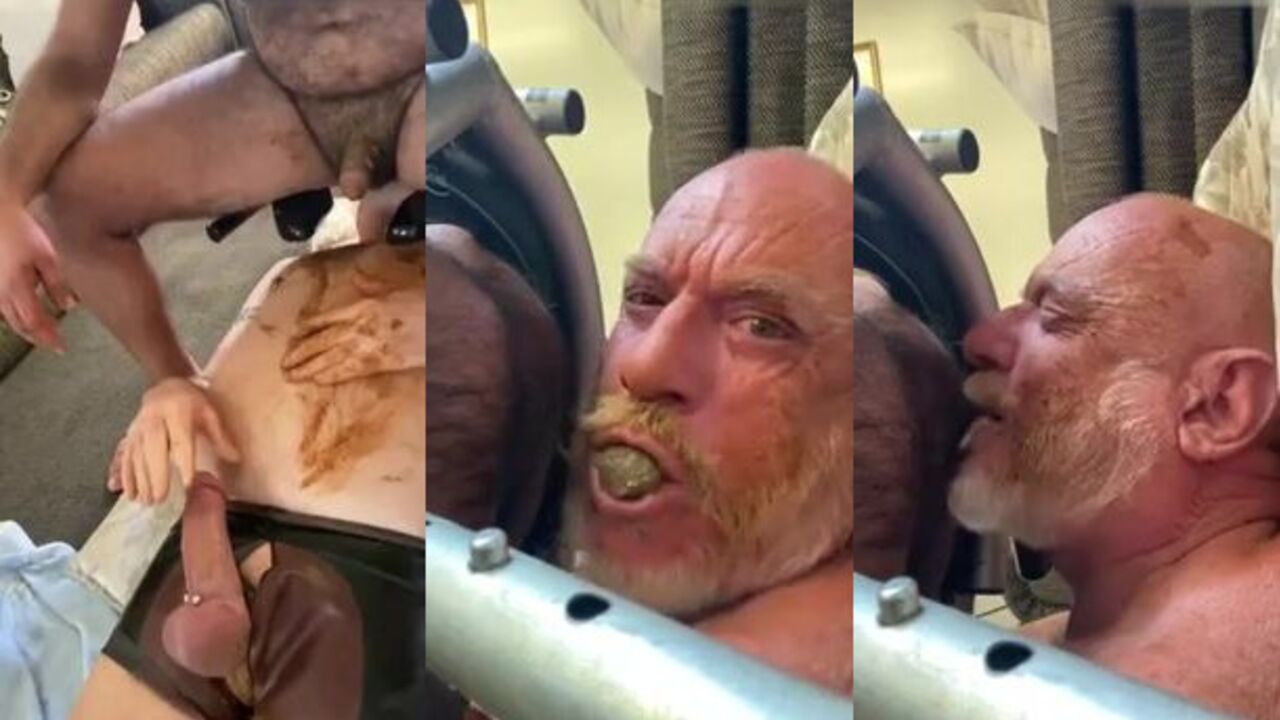 Nasty Grampa goes wild on scat in this wild feeding frenzy