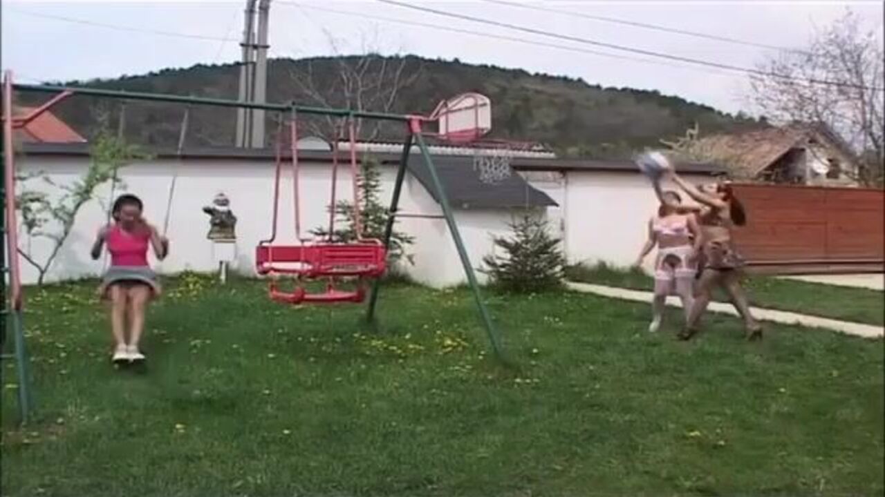 Wild and crazy scat action outside with a scat slave