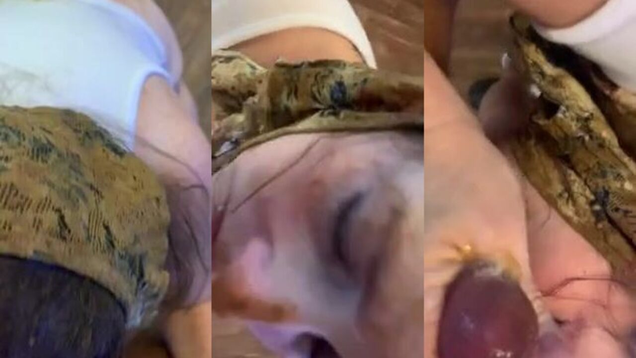 Watch this amateur slut suck and swallow her own stinky pussy