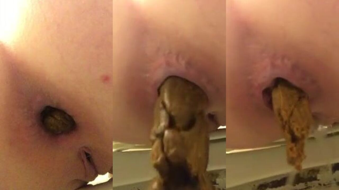 Watch this filthy slut get her pussy and asshole filled with piss and pissing in a toilet close-up