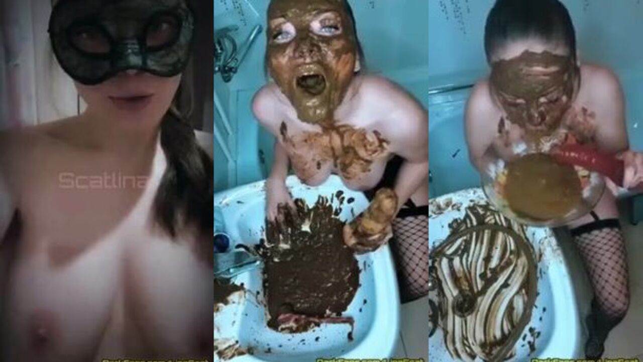 Watch Scat Freak go crazy while she eats her own scat and smearing it all over the place!