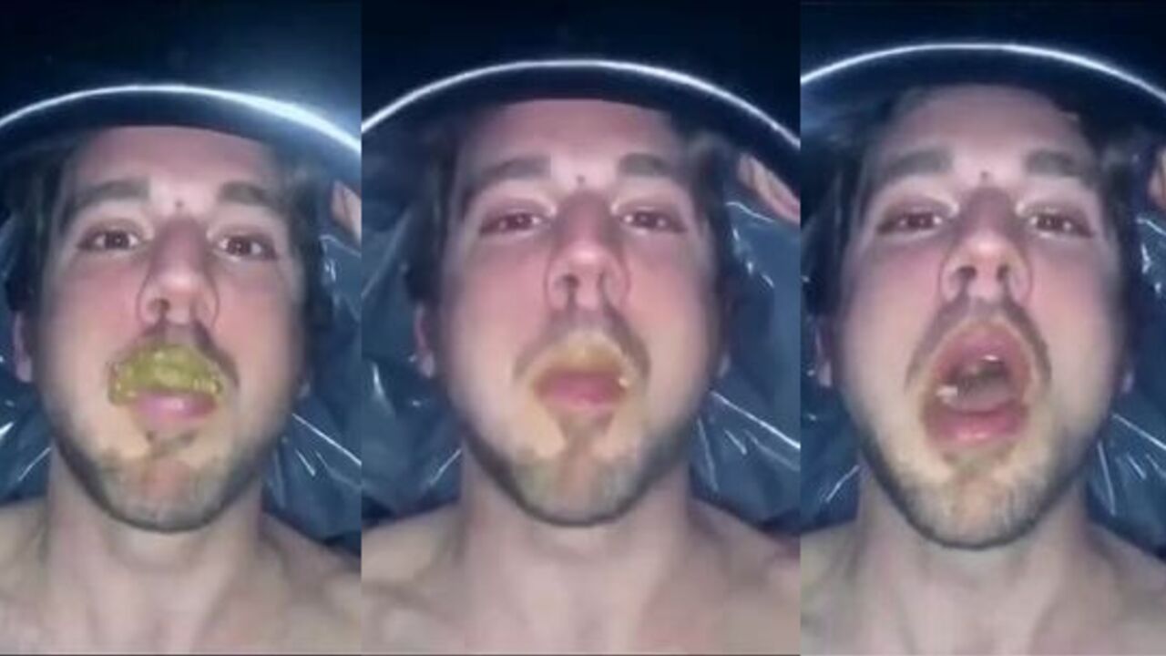 Watch this filthy slut get down and dirty with her own scat and eat it all up!