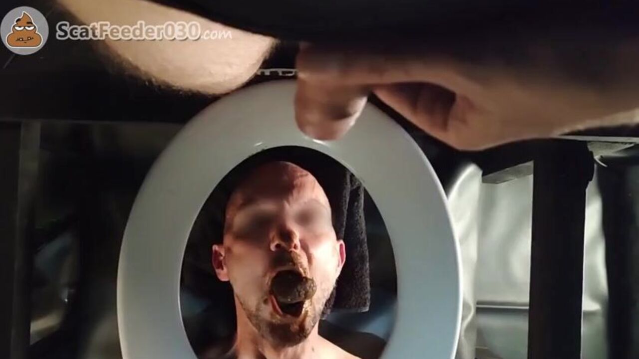 Big scat load drips from boy's toilet to eater's mouth
