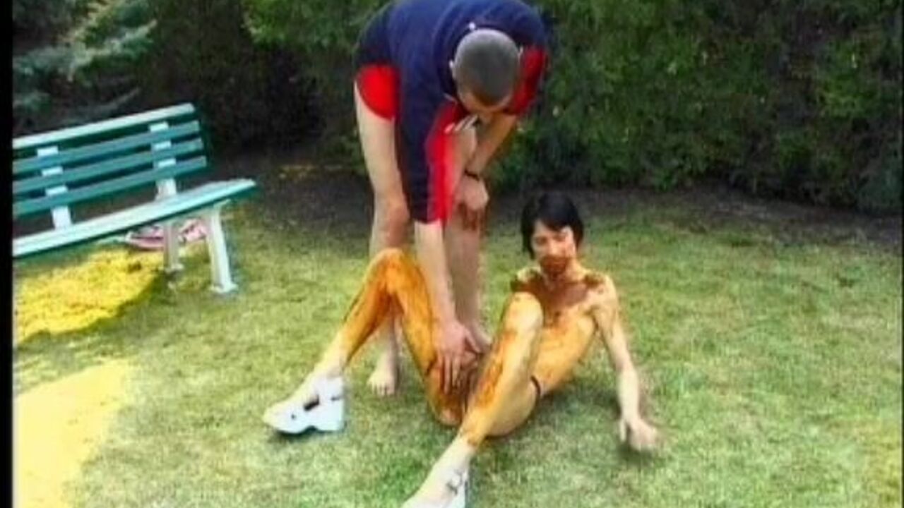 Extreme amateur wife gets scat and pissed on in backyard