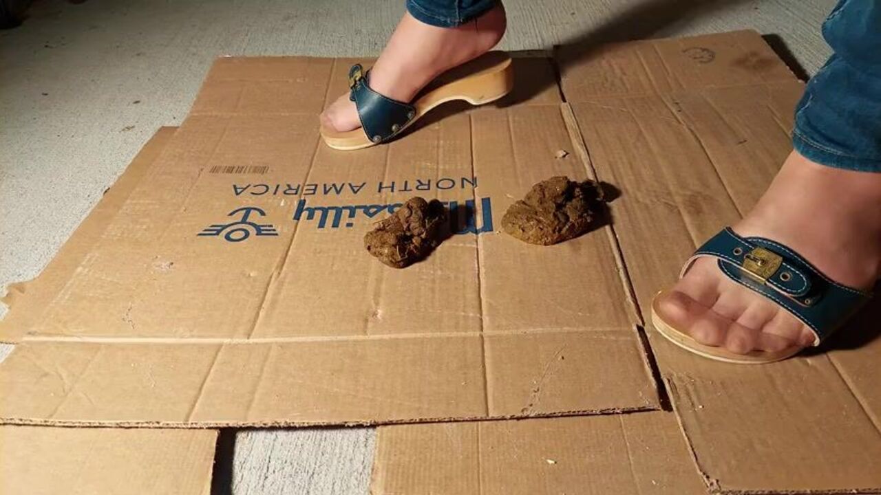 Watch this filthy Asian slut in pantyhose scat and trampling her way to a messy footjob