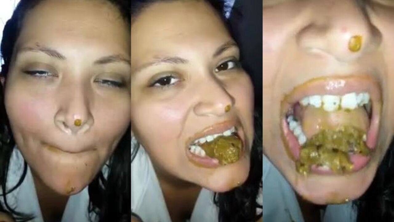 Watch this kinky chick savor a mouthful of filthy saliva