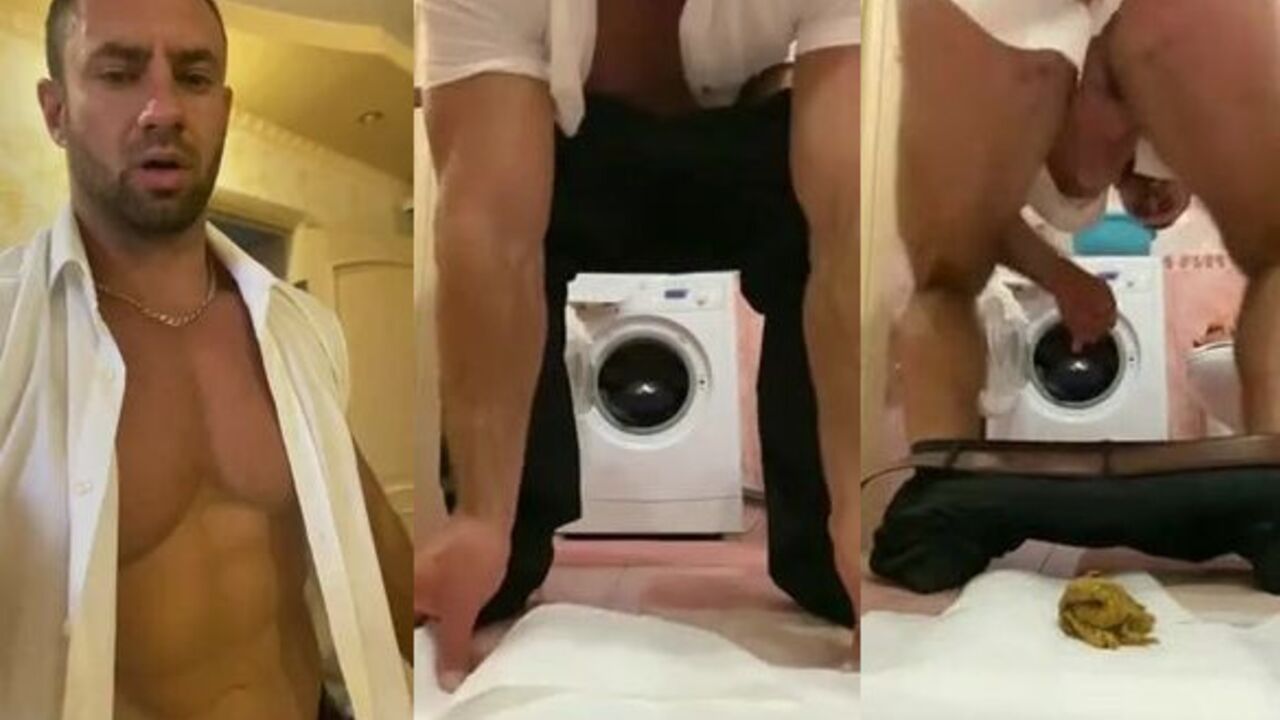 Watch this muscular dude get off on pissing and pooping solo