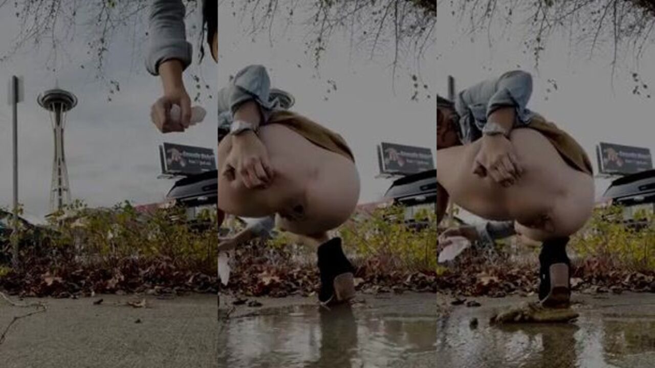 Watch these filthy girls get their butts filled with warm pee outside