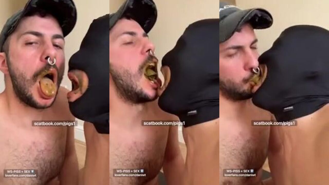 Kinky scat porn featuring a pig-kissing and scat-kissing session