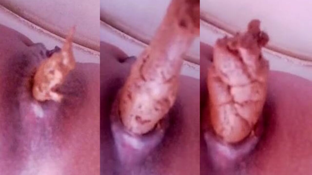 Watch this filthy slut get her scat stuffed with pleasure