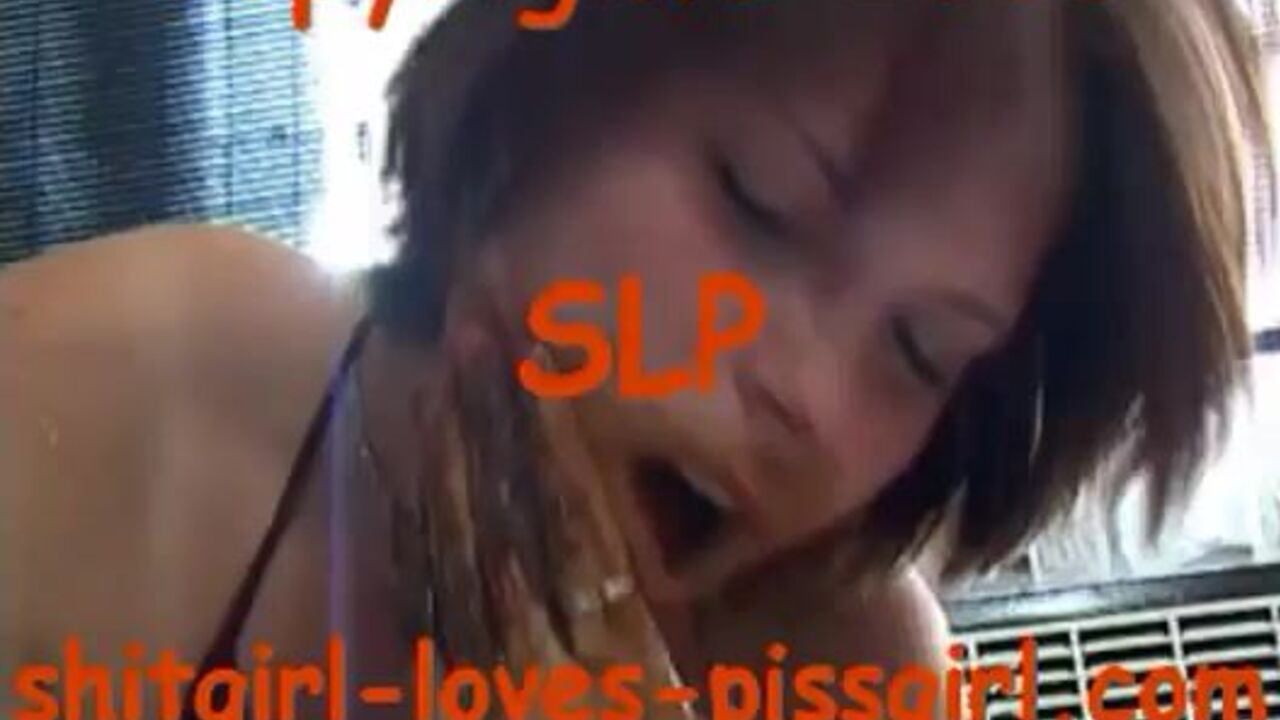 Watch this filthy slut scat and drool while getting her drooling holes splattered