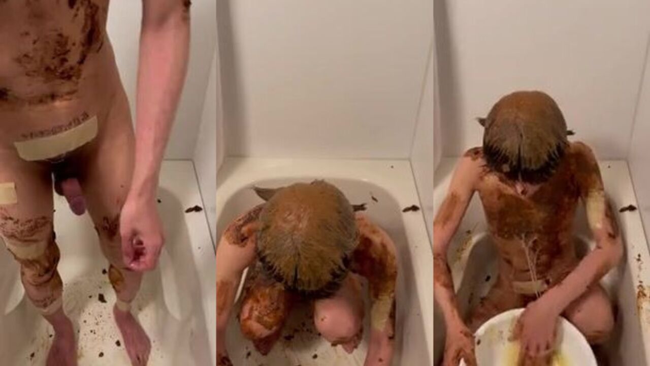 Watch this first-time Asian guy jerk off and stroke his way through a scat video