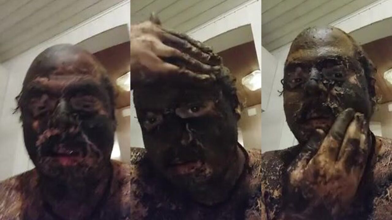 Watch this filthy slut spit and scat in her face while getting her face covered in it